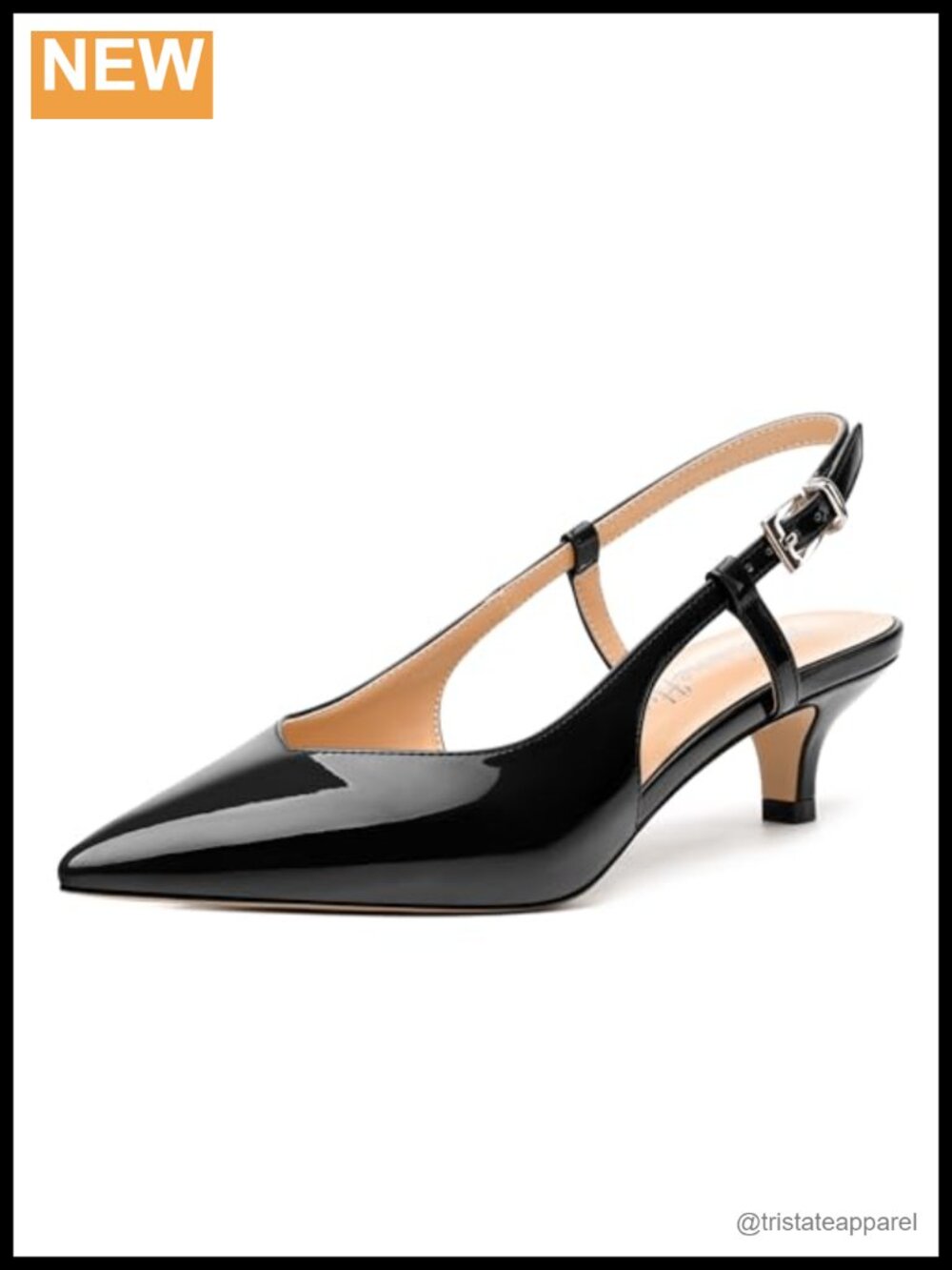 Women's Pointed Toe Kitten Heel Slingback Pumps Patent Dress Shoes